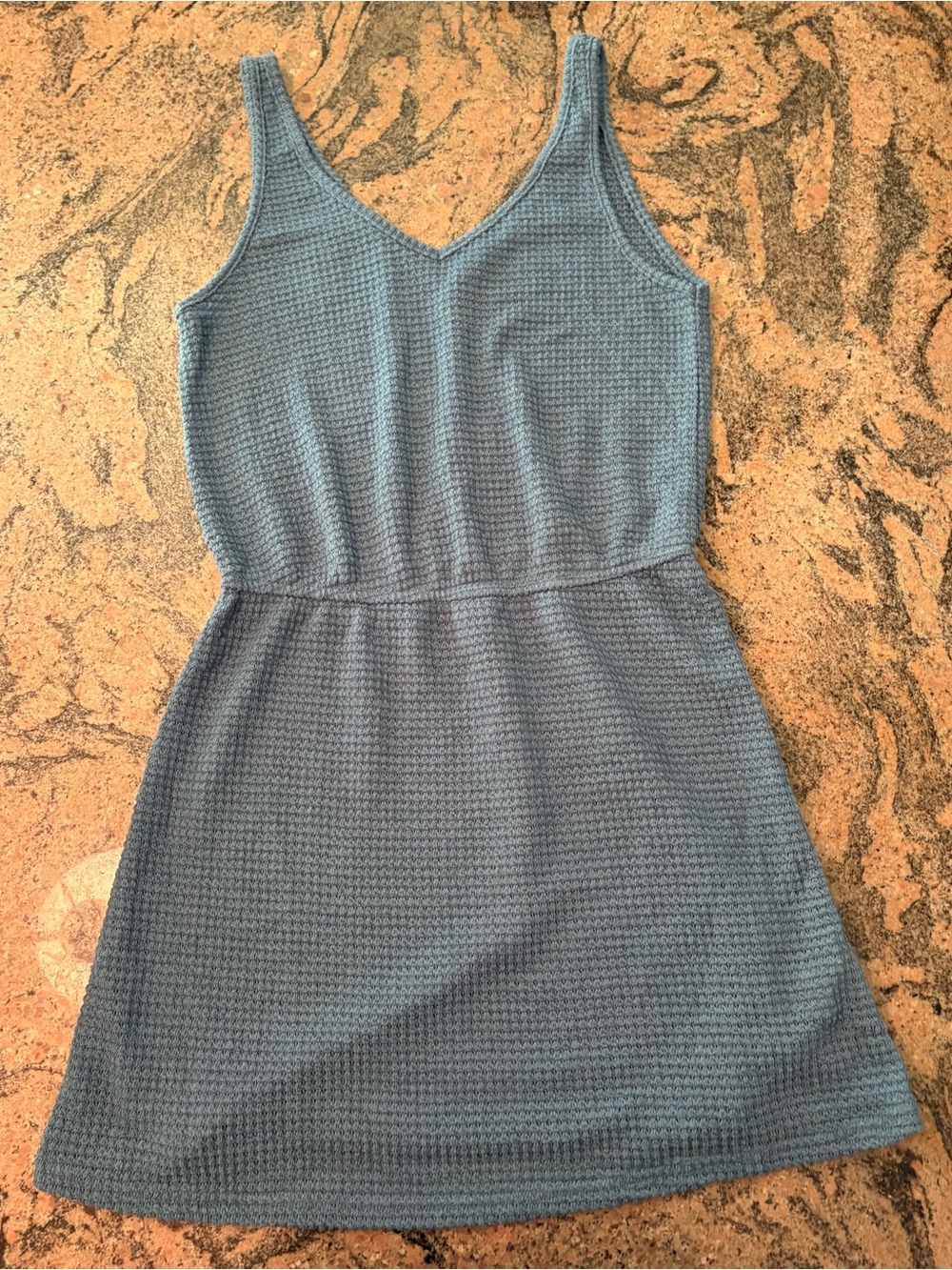 CUPSHE Sleeveless V-Neck Waffle Knit Beach Cover-Up Mini Dress in Blue, Size M